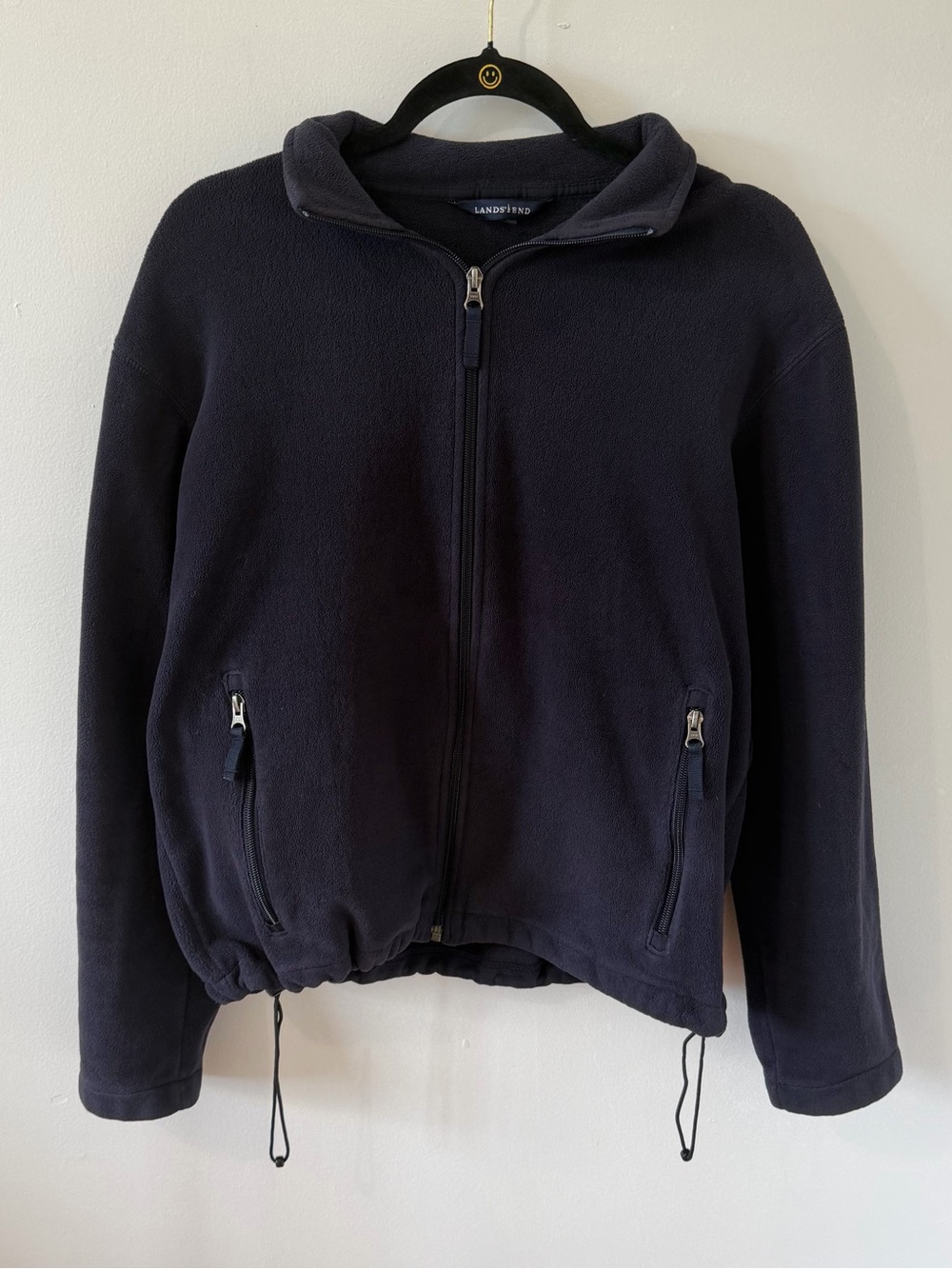 Lands' End Full-Zip Fleece Jacket Navy Blue Men's Size Medium M Drawstring